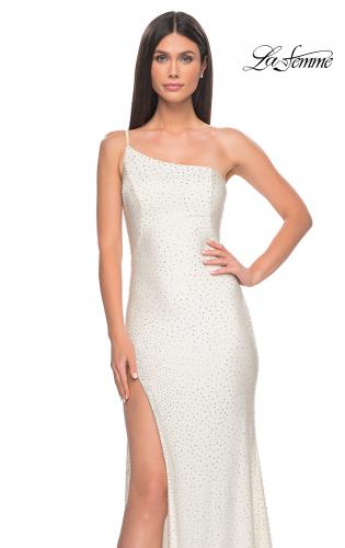 Picture of: Rhinestone One Shoulder Prom Dress with High Slit in White, Style: 31699, Detail Picture 1