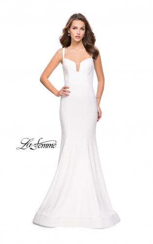 Picture of: Long Form Fitting Jersey Prom Dress with Open Back in White, Style: 25651, Detail Picture 2