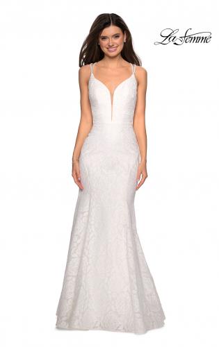 Picture of: Mermaid Style Lace Dress with Strappy Open Back in White, Style: 27560, Detail Picture 2