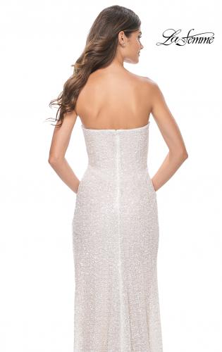 Picture of: Unique Sequin Fitted Gown with High Slit in White, Style: 32045, Detail Picture 2
