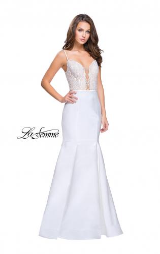Picture of: Mikado Prom Dress with Lace Beaded Bodice and Low Back in White, Style: 25751, Detail Picture 3