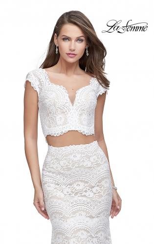 Picture of: Two Piece Mermaid Dress with Metallic Beading in White, Style: 25918, Detail Picture 3