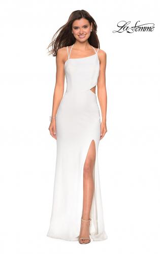 Picture of: Asymmetrical Jersey Prom Dress with Cut Outs in White, Style: 27126, Detail Picture 3