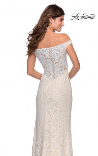 Picture of: Beaded Lace Prom Dress with Off the Shoulder Detail in White, Style: 28301, Detail Picture 3