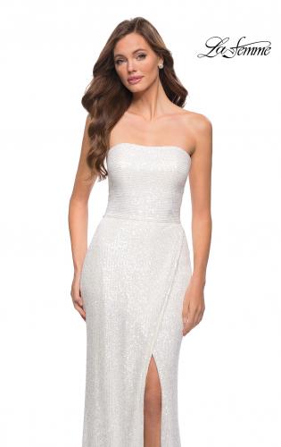 Picture of: Simple Sequin Strapless Dress with Faux Wrap Skirt in White, Style 29681, Detail Picture 5