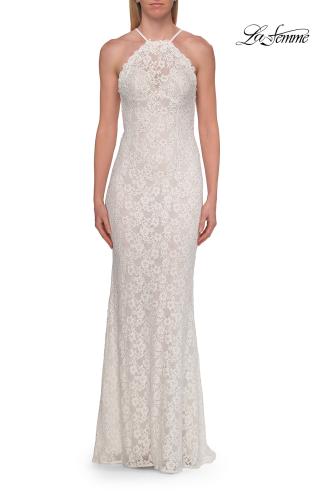 Picture of: Lace Prom Dress with Scalloped Neckline and Open Back in White, Style: 33648, Detail Picture 5