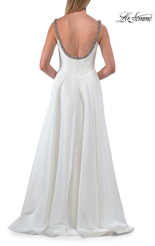 Picture of: Elegant A-Line Evening Gown with Beaded Straps and High Slit in White, Style: 33106, Detail Picture 6