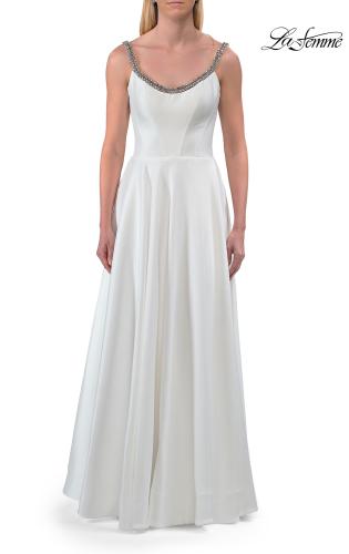 Picture of: Elegant A-Line Evening Gown with Beaded Straps and High Slit in White, Style: 33106, Detail Picture 7