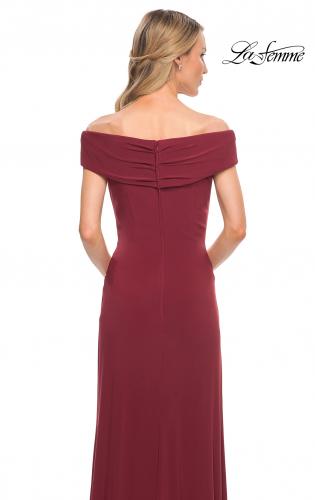 Picture of: Off The Shoulder Jersey Dress with Ruching in Wine, Style: 27959, Detail Picture 8