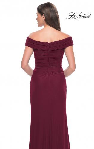 Picture of: Off the Shoulder Jersey Evening Gown with Ruching in Wine, Style: 31677, Detail Picture 12