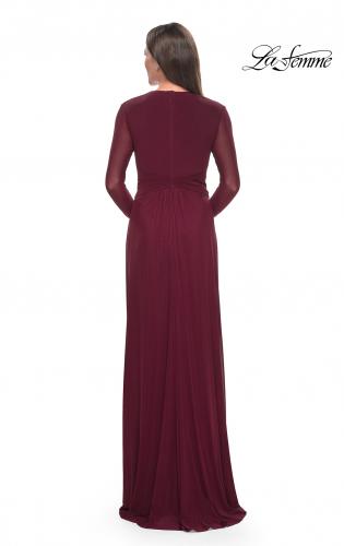 Picture of: Long Sleeve Jersey Evening Dress with Ruching Detail in Navy, Style: 30048, Back Picture