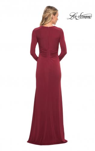 Picture of: Long Sleeve Jersey Dress with Criss-Criss Front Ruching in Wine, Detail Picture 2