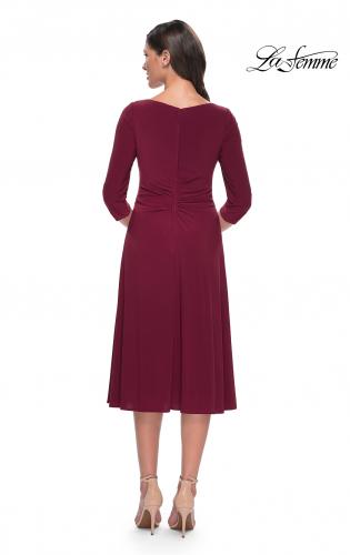 Picture of: Chic Tea Length Jersey Dress with Ruching in Wine, Style: 30069, Detail Picture 4