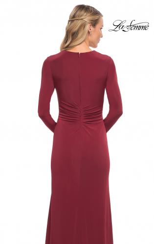 Picture of: Long Sleeve Jersey Dress with Criss-Criss Front Ruching in Wine, Detail Picture 6