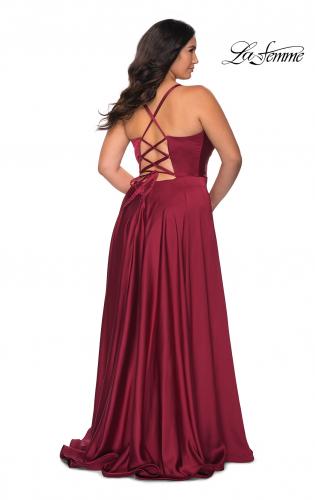 Picture of: Satin A-line Plus Dress with Lace Up Back and Pockets in Wine, Style: 29033, Main Picture