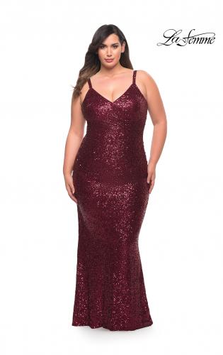 Picture of: V Neck Sequin Plus Size Long Gown in Wine, Style: 29546, Main Picture