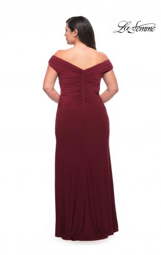 Picture of: Matte Jersey Long Plus Dress with Ruching and Slit in Wine, Style: 29663, Back Picture
