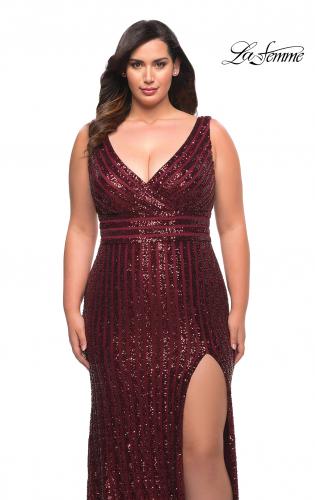 Picture of: Long Sequin Plus Size Dress with Banded Waist in Wine, Style: 30182, Detail Picture 1