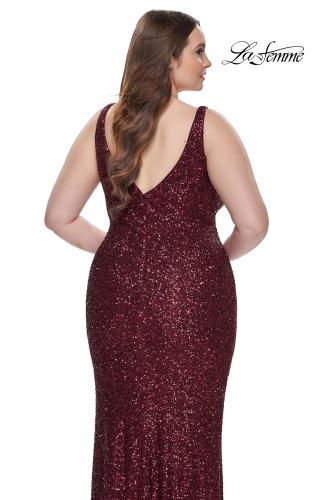 Picture of: Plus Size Prom Dress in Stretch Sequin and Square Neckline in Wine, Style: 31630, Detail Picture 2