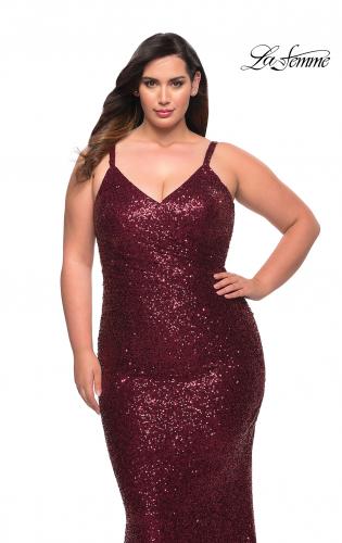 Picture of: V Neck Sequin Plus Size Long Gown in Wine, Style: 29546, Detail Picture 4