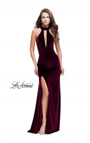 Picture of: Velvet Prom Dress with Open Back and Deep V Cut Out in Wine, Style: 25292, Main Picture