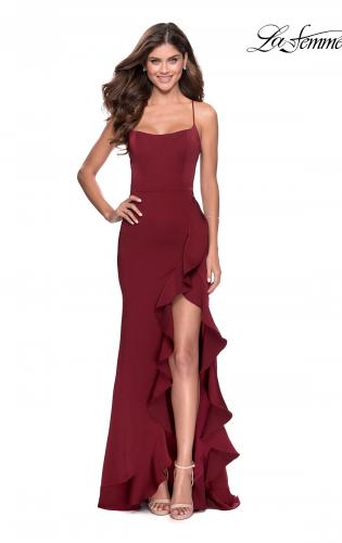 red square neck prom dress