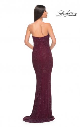 Picture of: Rhinestone Embellished Strapless Ruched Prom Dress in Wine, Style: 32141, Detail Picture 10