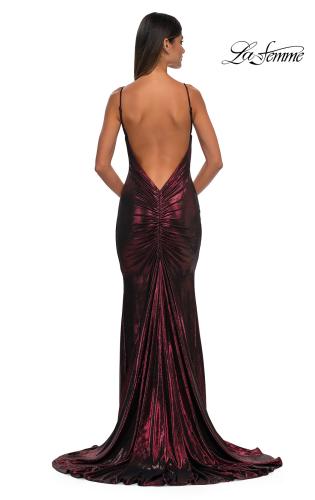 Picture of: Metallic Jersey Dress with Low Back and Ruching in Wine, Style: 32932, Detail Picture 12