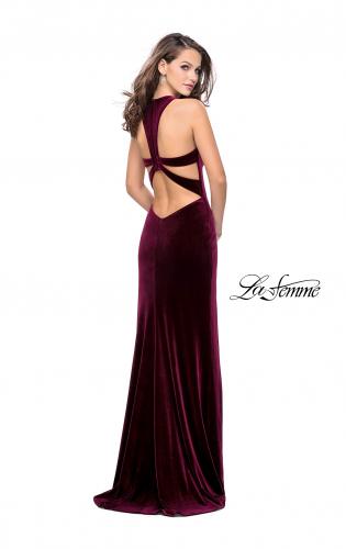 Picture of: Long Velvet Prom Dress with Deep V and Side Leg Slit in Wine, Style: 25363, Back Picture