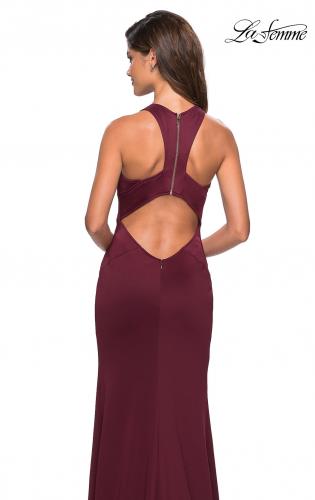 Picture of: Racer Back Jersey Form Fitting Prom Dress in Wine, Style: 27573, Back Picture