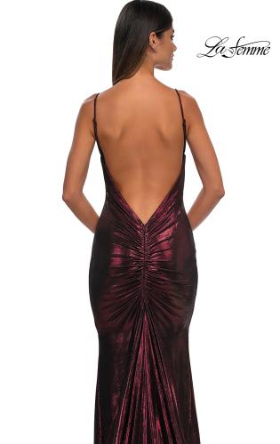 Picture of: Metallic Jersey Dress with Low Back and Ruching in Wine, Style: 32932, Detail Picture 22