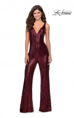 Picture of: Chic Sequin Jumpsuit with V-Neckline in Wine, Style: 28722, Detail Picture 1