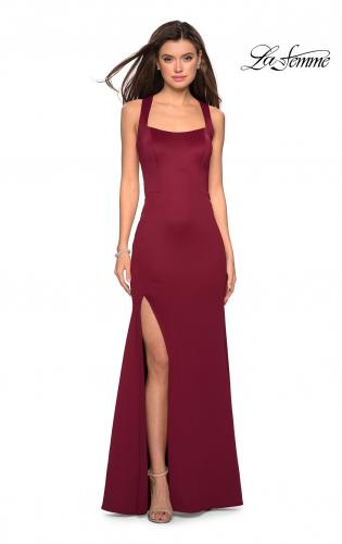 Picture of: Form Fitting Jersey Prom Dress with Side Leg Slit in Wine, Style: 27479, Detail Picture 2