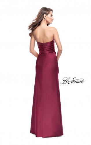 Picture of: Long Strapless Satin Prom Dress with Side Ruching in Wine, Style: 26017, Detail Picture 3