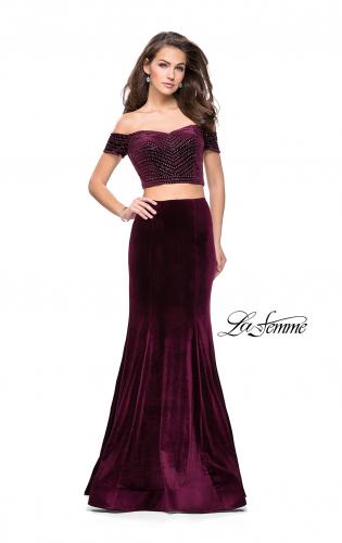 Picture of: Velvet Two Piece Prom Dress with Beading in Wine, Style: 25496, Detail Picture 5