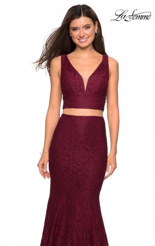 Picture of: Sweetheart Neckline Two Piece Long Lace Prom Dress in Wine, Style: 27262, Detail Picture 5