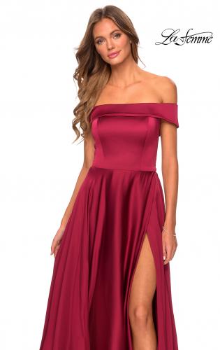 Picture of: Satin Off the Shoulder Evening Dress with Pockets in Wine, Style: 28978, Detail Picture 5