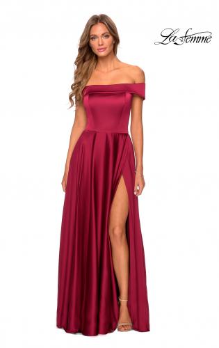 Picture of: Satin Off the Shoulder Evening Dress with Pockets in Wine, Style: 28978, Detail Picture 7
