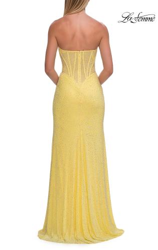 Picture of: Strapless Rhinestone Corset Gown with Sweetheart Neckline and High Slit in Yellow, Style: 33304, Detail Picture 13