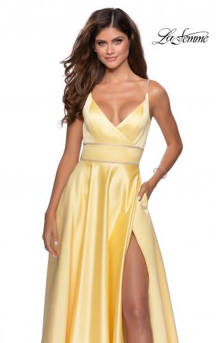 Picture of: A-line Gown with Double Rhinestone Belt Detail in Yellow, Style: 28385, Detail Picture 2