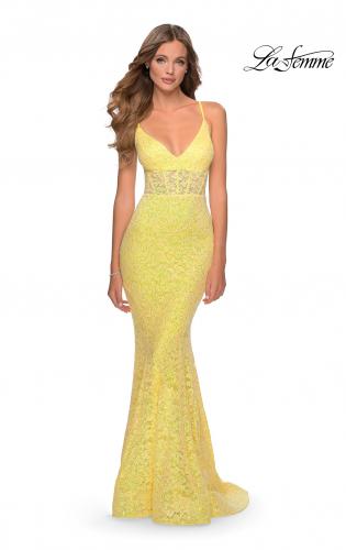Picture of: Sequin Lace Mermaid Prom Dress with Sheer Bodice in Yellow, Style: 28647, Detail Picture 5