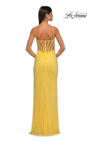 Picture of: Sparkling Long Prom Dress with Rhinestones and Ruching in Yellow , Style: 32578, Detail Picture 6