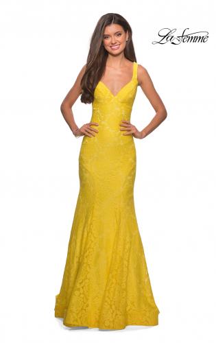 Picture of: Stretch Lace Long Dress with Open Strappy Back in Yellow, Style: 27623, Detail Picture 7