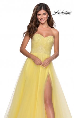 Picture of: Tulle A-line Ball Gown with Net Beaded Bodice in Yellow, Style: 28559, Detail Picture 7