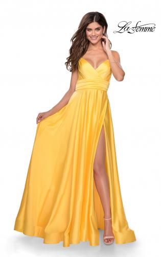 Picture of: Elegant Satin Prom Gown with Empire Waist in Yellow, Style: 28571, Detail Picture 7