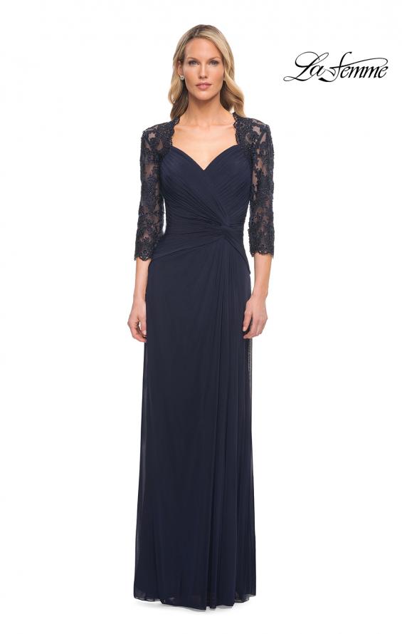 Picture of: Jersey Gown with Knot Detail and Lace Sleeves in Blue, Style: 23244, Main Picture