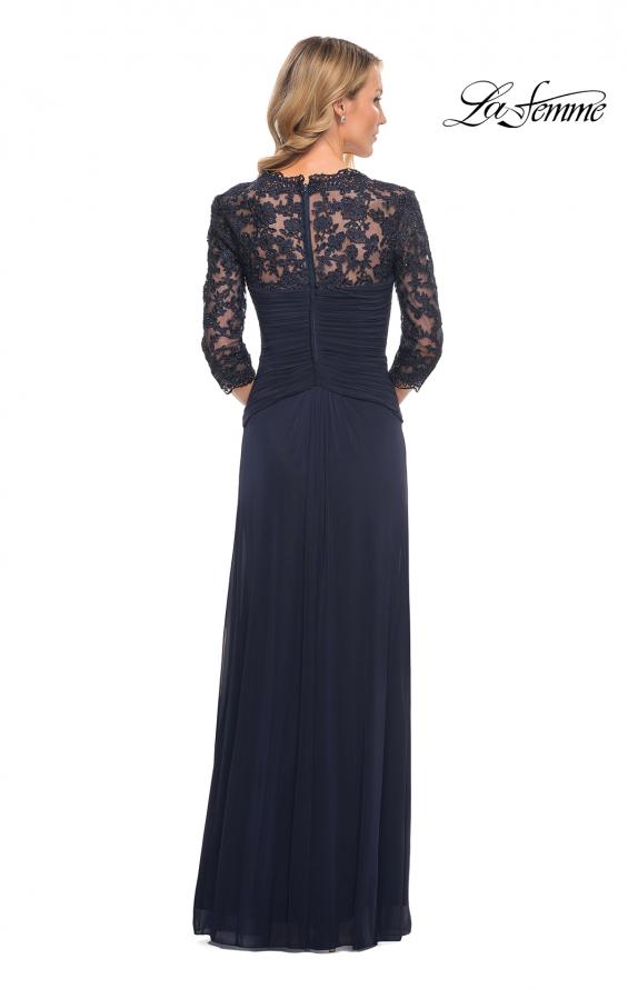 Picture of: Jersey Gown with Knot Detail and Lace Sleeves in Blue, Style: 23244, Back Picture