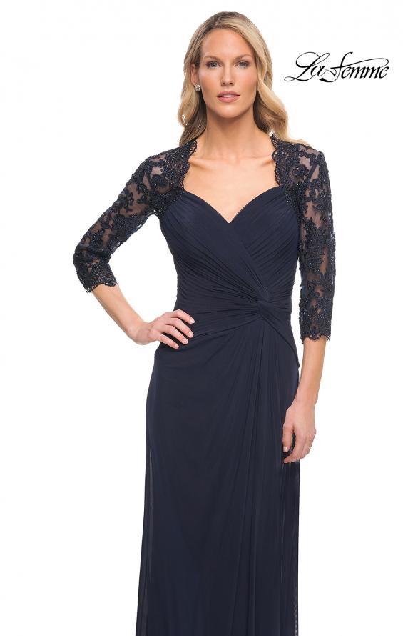 Picture of: Jersey Gown with Knot Detail and Lace Sleeves in Blue, Style: 23244, Detail Picture 3