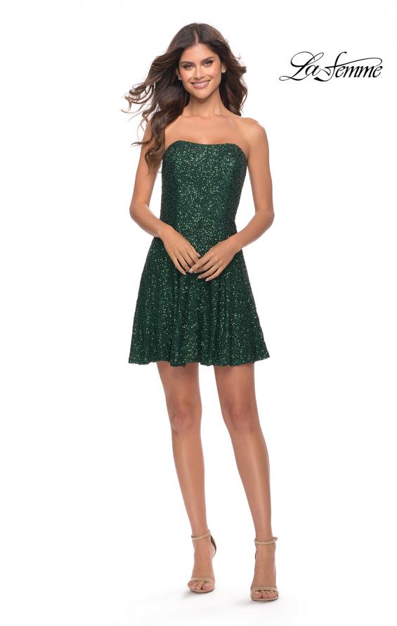 Picture of: Soft Sequin Flared Dress with Strapless Top in Emerald, Style 30957, Detail Picture 8