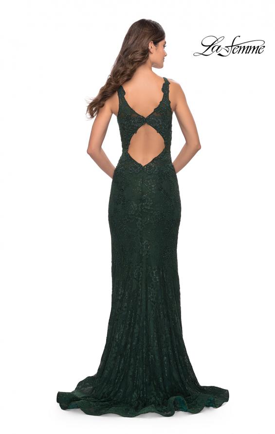 Picture of: Long Lace Prom Dress with Plunging Neckline in Dark Emerald, Style: 28648, Detail Picture 7